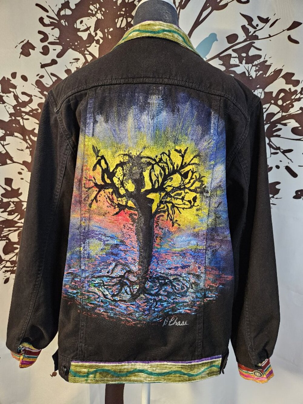 Hand-Painted Upcycled Black Denim Jacket: Biker Trucker Style (Buffalo)